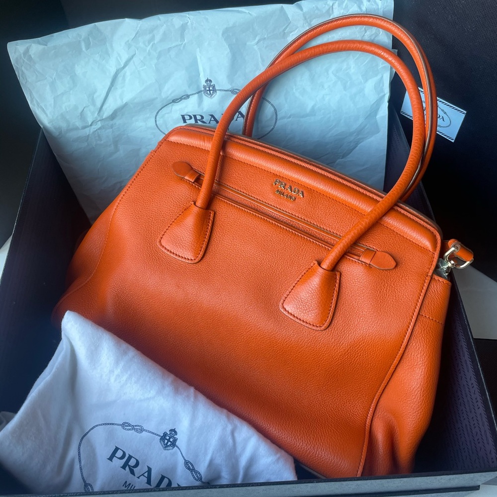 PradaCuir Frame Convertible Tote Canvas and Saffia